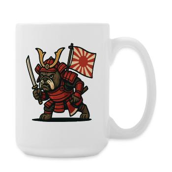 Samurai Bulldogge Krieger Japan Rüstung Design - Große Tasse 440 ml - Weiß - Rechts