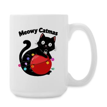 Meowy Catmas - Cat with Christmas Ball - Large Mug 440 ml - white - Right