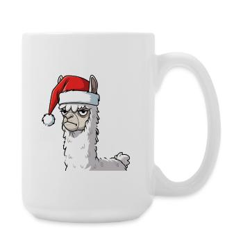 Lama mit Weihnachtsmütze Alpaka Anti Weihnachten - Große Tasse 440 ml - Weiß - Rechts