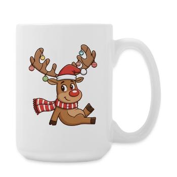 Reindeer with lights and scarf - Large Mug 440 ml - white - Right