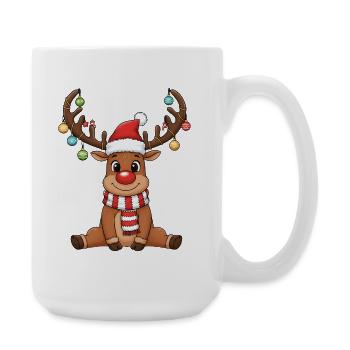 Lustiges Rentier mit roter Nase Weihnachtscartoon - Große Tasse 440 ml - Weiß - Rechts