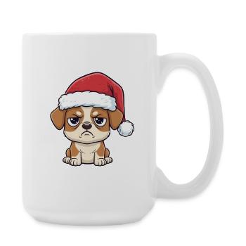 Süßer Grumpy Hund mit Mütze – Xmas Cartoon - Grande tasse 440 ml - blanc - Droite