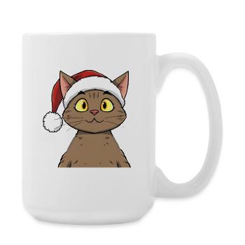 Niedliche Weihnachtskatze im süßen Cartoonstil - Große Tasse 440 ml - Weiß - Rechts