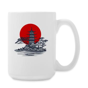 Pagode Silhouette mit roter Sonne Szene - Große Tasse 440 ml - Weiß - Rechts