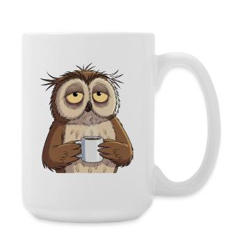 Müde Eule mit Kaffee – Lustiges Tierdesign Humor - Große Tasse 440 ml - Weiß - Rechts