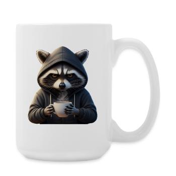 Grimmiger Kaffee-Waschbär im Hoodie Artwork - Große Tasse 440 ml - Weiß - Rechts