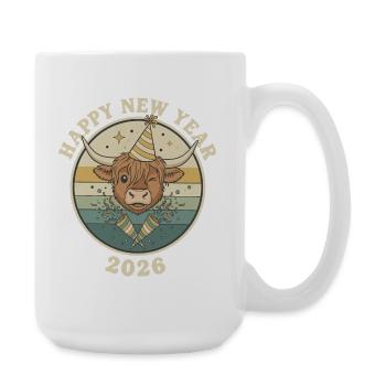 Highland Cow Silvester 2026 Lustiges Partyhut - Große Tasse 440 ml - Weiß - Rechts