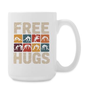 Ringer Umarmung – Free Hugs Wrestling Spruch Retro - Große Tasse 440 ml - Weiß - Rechts