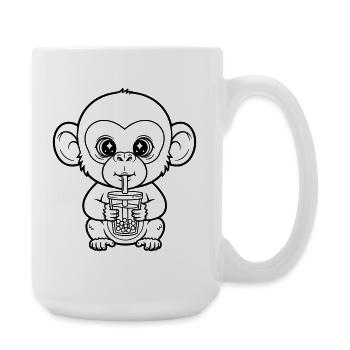 Niedlicher Affe mit Bubble Tea Line Art Design - Große Tasse 440 ml - Weiß - Rechts