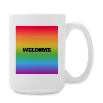 LGBT-Regenbogen-Willkommen – LGBTQ Safe Space – Gay Ally - Große Tasse 440 ml - Weiß - Rechts
