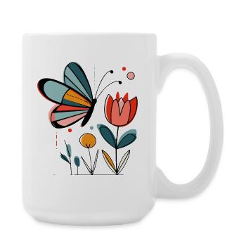 Papillon à motif printanier avec des fleurs - Grande tasse 440 ml - blanc - Droite