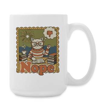 Nope Cat: Retro Nerd Desk Art - Large Mug 440 ml - white - Right