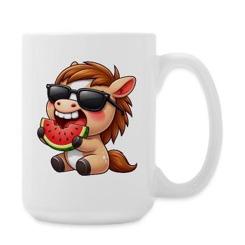 Cooles Pferd mit Melone Sommer Sonne Reiten - Große Tasse 440 ml - Weiß - Rechts
