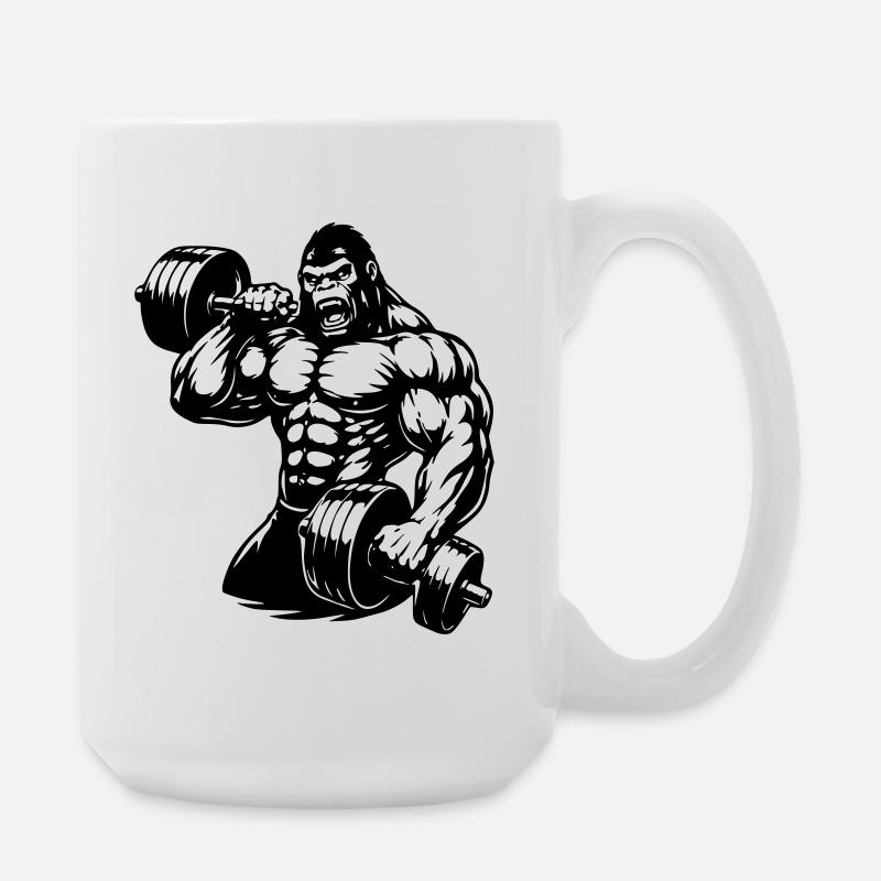 Muscular gorilla doing bodybuilding - Large Mug 440 ml - white