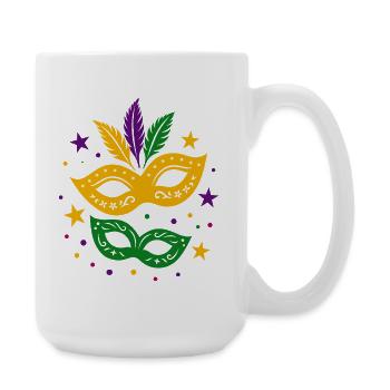 Karneval Masken mit Sternen & bunten Federn - Große Tasse 440 ml - Weiß - Rechts