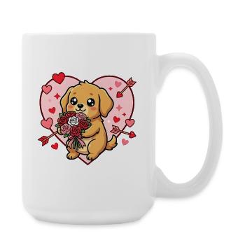 Cœur de Saint-Valentin de chien kawaï avec des roses - Grande tasse 440 ml - blanc - Droite
