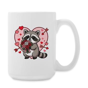 Kawaii Waschbär-Valentins-Blumenherz - Große Tasse 440 ml - Weiß - Rechts