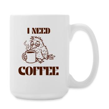I Need Coffee – Funny Tired Bird - Große Tasse 440 ml - Weiß - Rechts