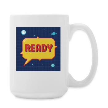 Ready Pixel-Sprechblase im Weltraum - Große Tasse 440 ml - Weiß - Rechts