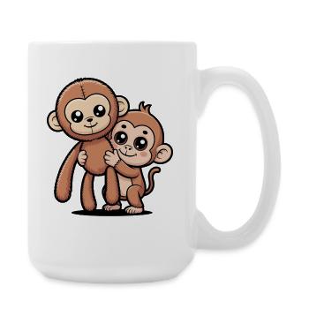 Punch Cute Cartoon Monkey with Stuffed Animal Viral Shirt - Large Mug 440 ml - white - Right