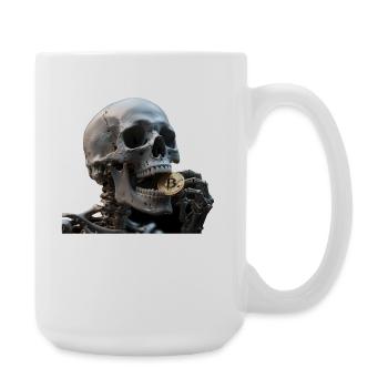 Realistischer Skelett Schädel mit Bitcoin Münze - Große Tasse 440 ml - Weiß - Rechts