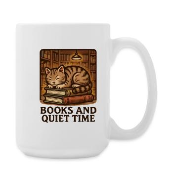 Schlafende Katze über Büchern - Große Tasse 440 ml - Weiß - Rechts