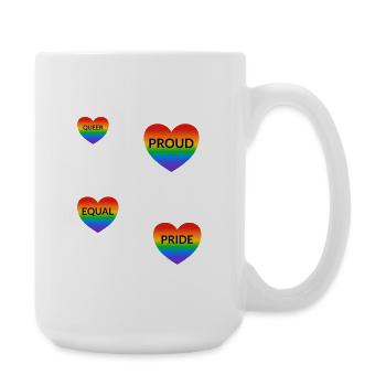 LGBT slogans pride rainbow hearts - Large Mug 440 ml - white - Right