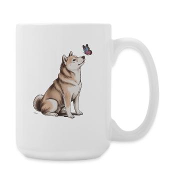 Chien Akita Inu avec motif papillon - Grande tasse 440 ml - blanc - Droite