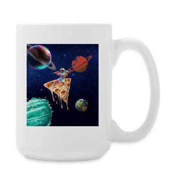 Astronaut reitet Pizza im Weltall Lustiges Space T - Große Tasse 440 ml - Weiß - Rechts