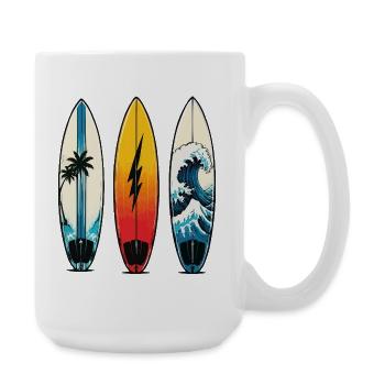 Trois planches de surf : vagues et palmiers - Grande tasse 440 ml - blanc - Droite