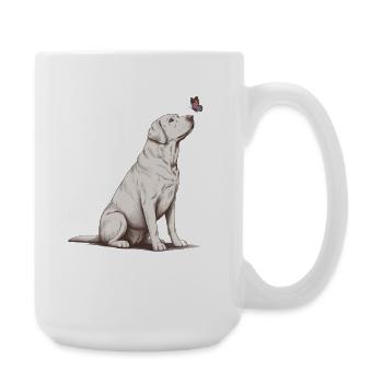 Labrador Retriever mit Schmetterling Skizze  - Große Tasse 440 ml - Weiß - Rechts