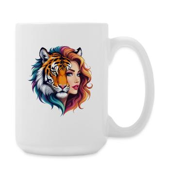 Rainbow Tiger Woman - Large Mug 440 ml - white - Right