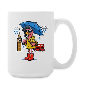 London Rain Flamingo Cartoon - Large Mug 440 ml - white - Right