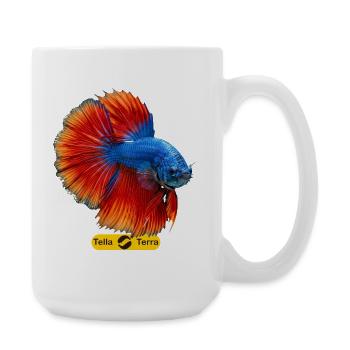 Betta bleu et queue flamboyante - Grande tasse 440 ml - blanc - Droite