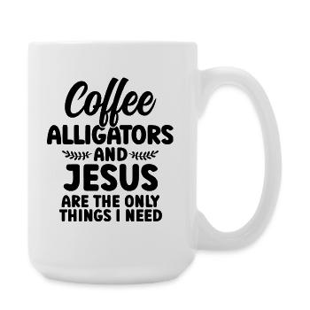 Coffee Alligators And Jesus - Große Tasse 440 ml - Weiß - Rechts