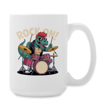 Batteur de dinosaure T-Rex punk rock - Percussions - Grande tasse 440 ml - blanc - Droite