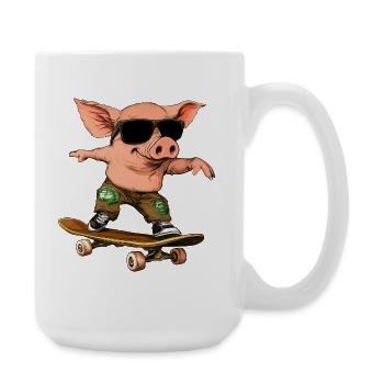 Skateboarder Schweinchen - Große Tasse 440 ml - Weiß - Rechts