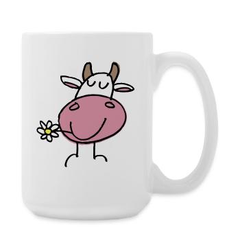 Fröhliche Kuh und zarte Blume - Große Tasse 440 ml - Weiß - Rechts