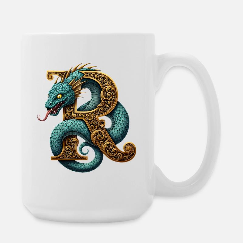Drache um den Buchstaben R verziert - Große Tasse 440 ml - Weiß