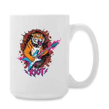 Tiger with guitar against rubble wall - Large Mug 440 ml - white - Right