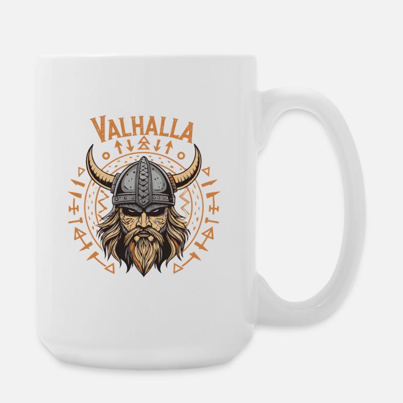 Mächtiger Wikinger mit Walhalla-Helm - Große Tasse 440 ml - Weiß