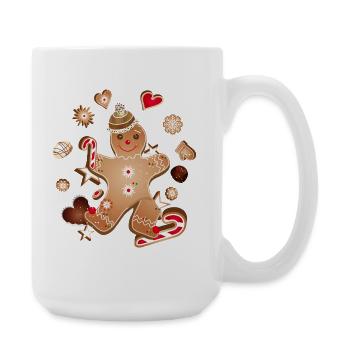 Merry gingerbread man with Christmas cookies - Large Mug 440 ml - white - Right