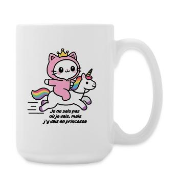 Pink Cat on Rainbow Unicorn - Large Mug 440 ml - white - Right