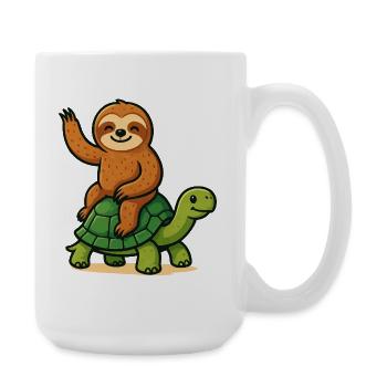 Lustiges Faultier auf Schildkröte - Große Tasse 440 ml - Weiß - Rechts