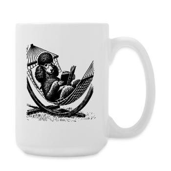 T-Shirt mit einem Pudel, der ein Buch liest - Große Tasse 440 ml - Weiß - Rechts