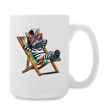 Zebra relaxing in deck chair with colorful stripes - Large Mug 440 ml - white - Right