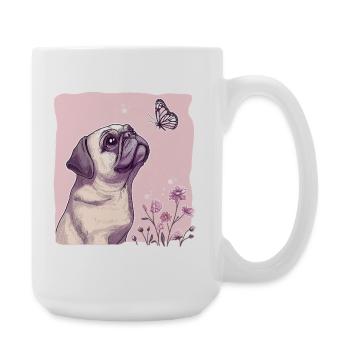 Mops mit Schmetterling - Große Tasse 440 ml - Weiß - Rechts