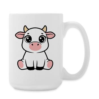 Cute Calf Baby Cow Sitting Kawaii - Large Mug 440 ml - white - Right