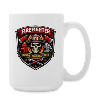 Feuerwehr Abzeichen Schädel Flammen - Große Tasse 440 ml - Weiß - Rechts
