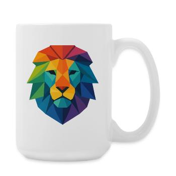 Farbenfroher Wild Poly Low Lion – Art Pop Farben - Große Tasse 440 ml - Weiß - Rechts